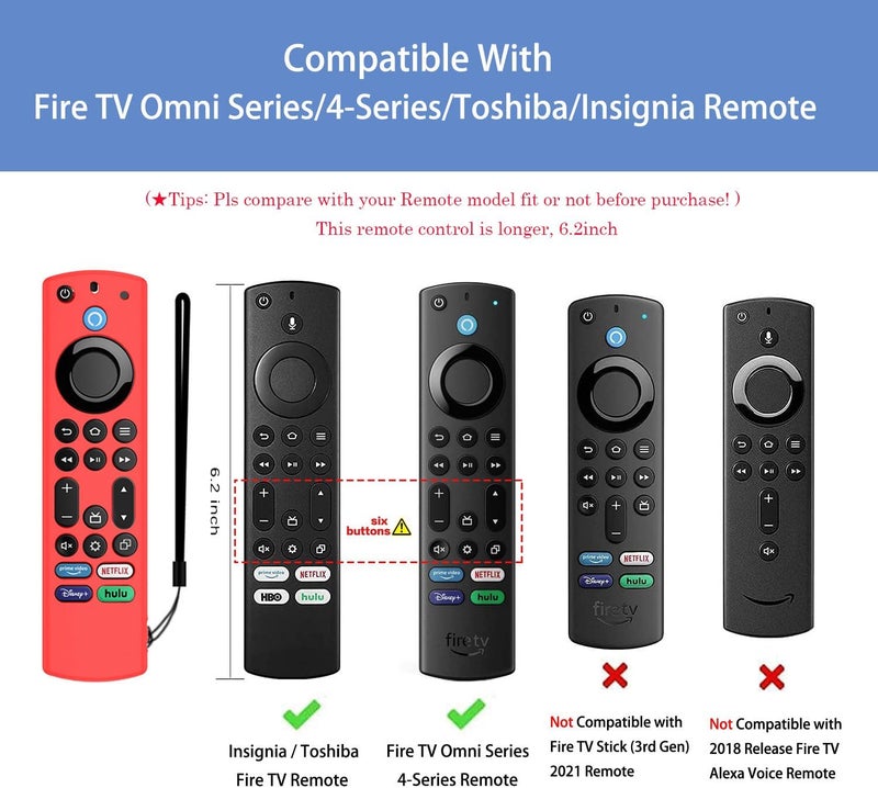 FiiMan Silicone Remote Case for Toshiba/Insignia FireTV - Anti Slip, Shockproof with Lanyard (Red) - Image 1